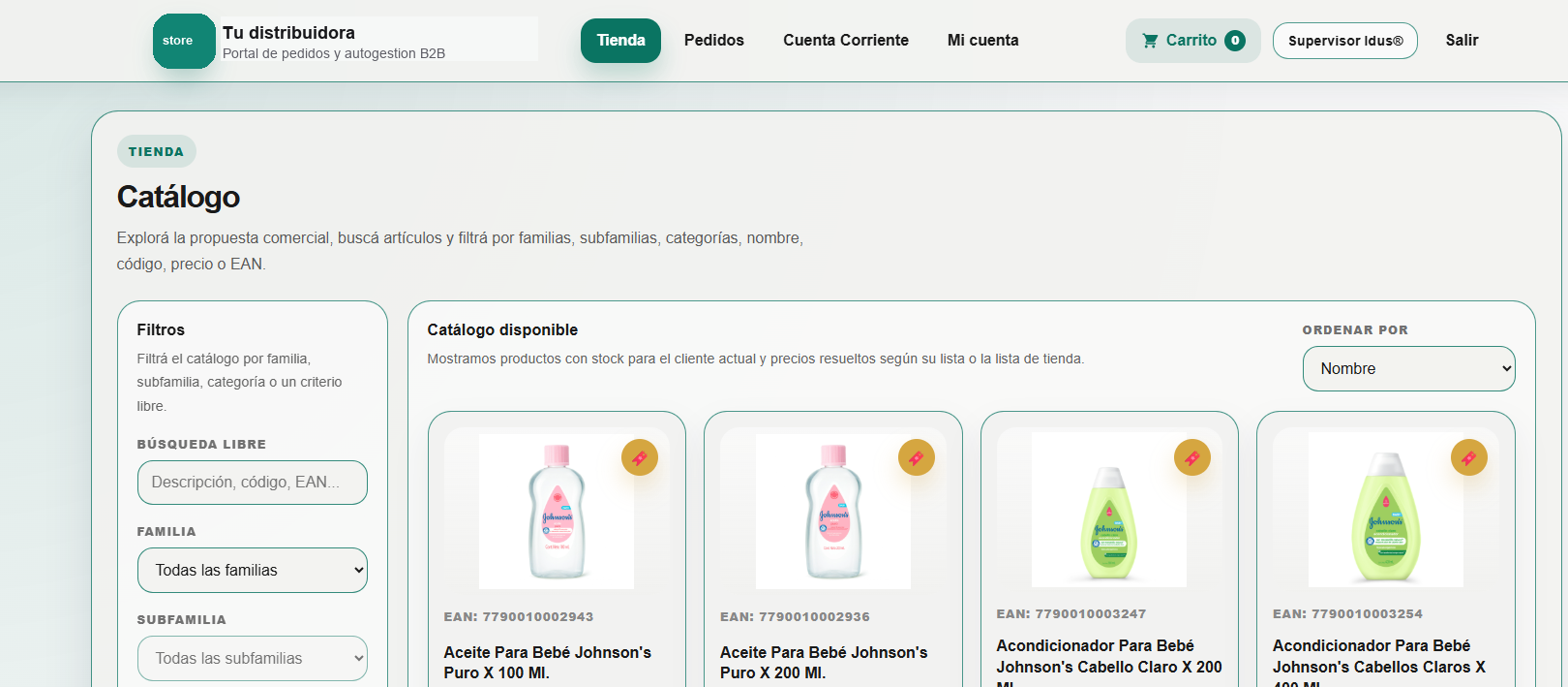 Catálogo demo de Idus Store para pedidos B2B